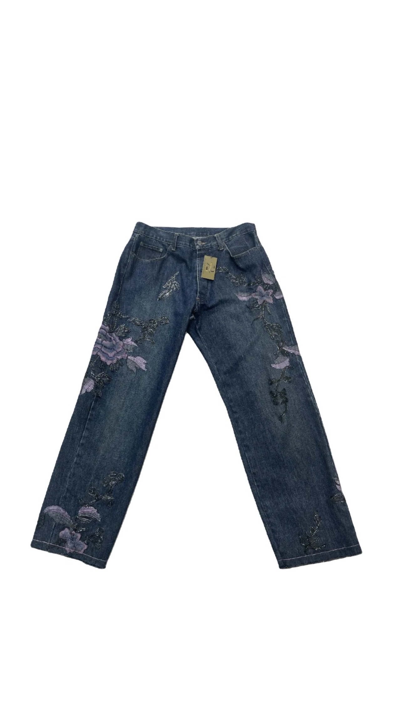 GUCCI Floral Embroidered Denim Jeans Fall 1999