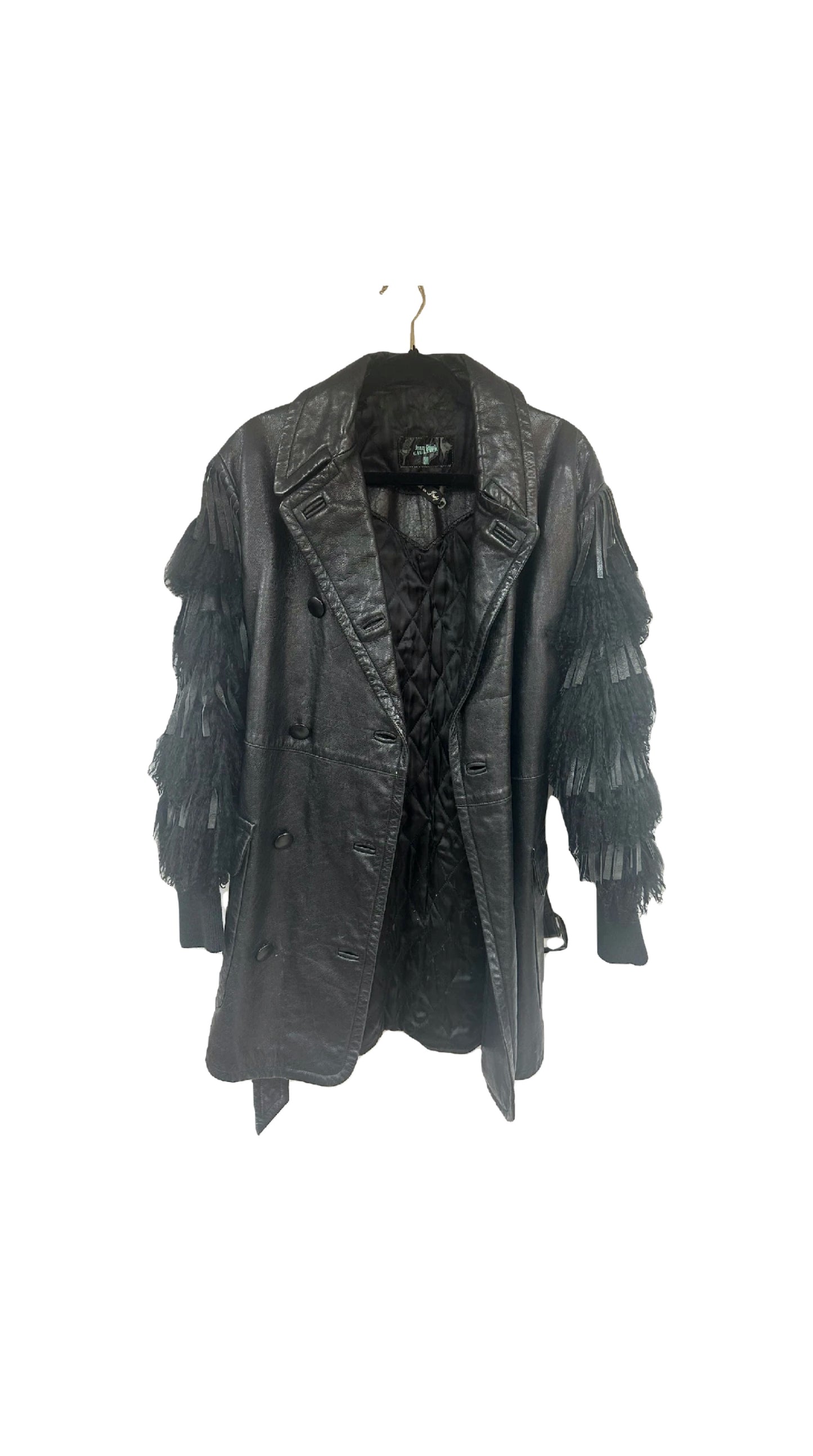 JEAN PAUL GAULTIER Cuir Long Leather Jacket w/ Fringe/Fur Sleeves