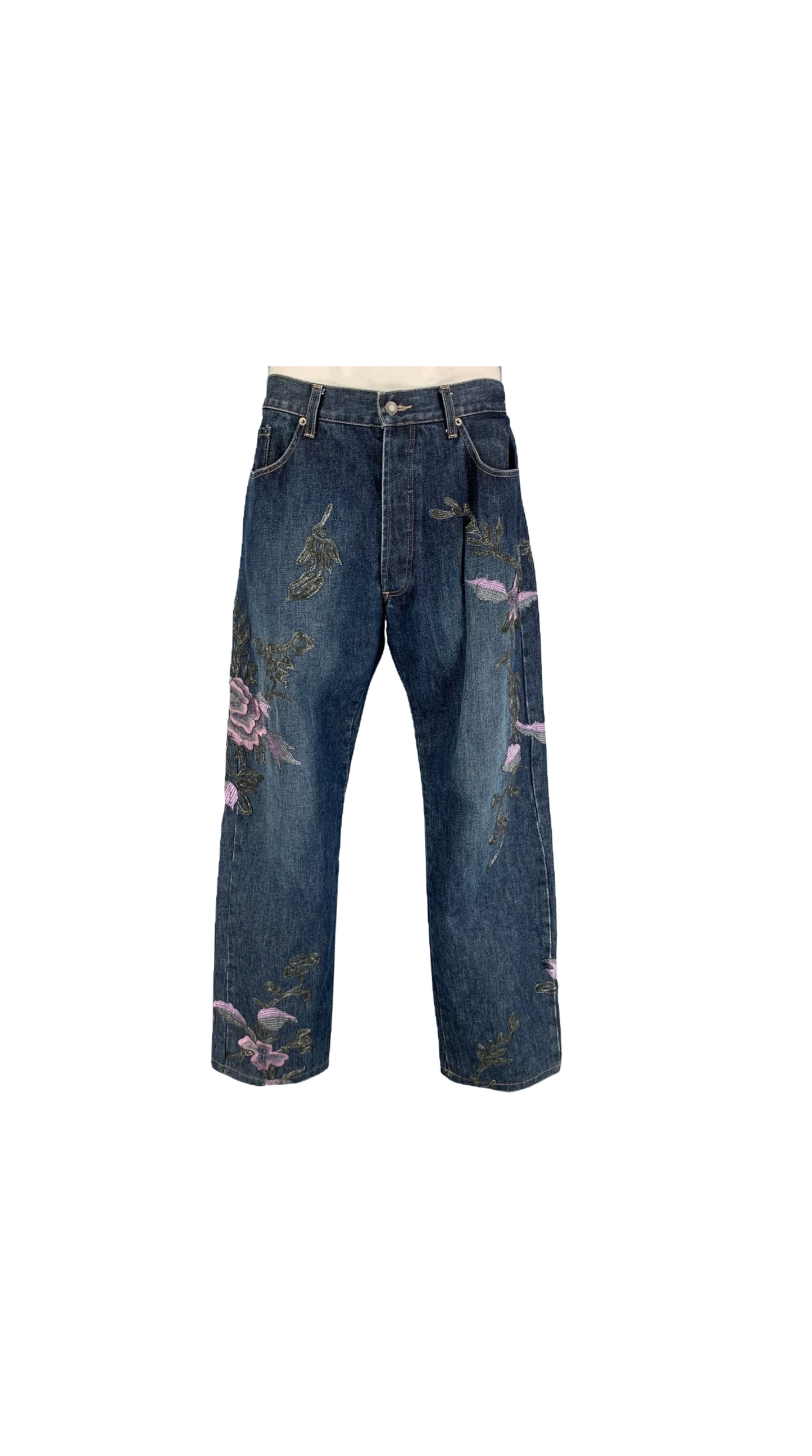 GUCCI Floral Embroidered Denim Jeans Fall 1999