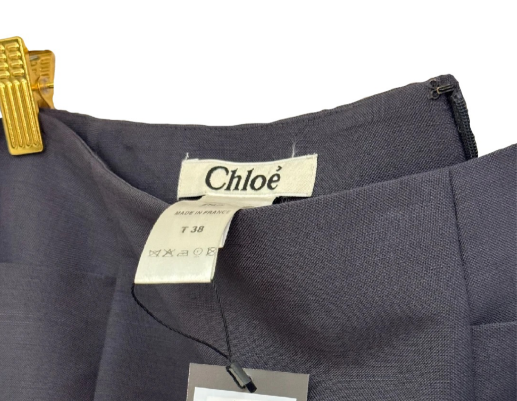 CHLOE Gray Knee Length Pencil Skirt with Silk Pattern Rusching