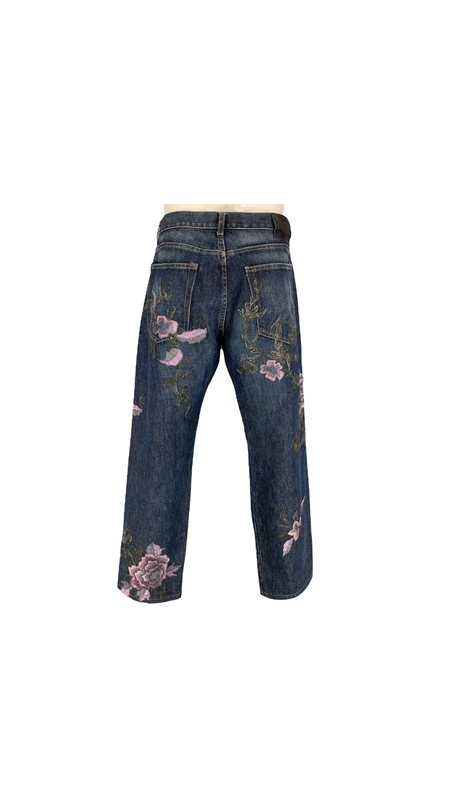 GUCCI Floral Embroidered Denim Jeans Fall 1999